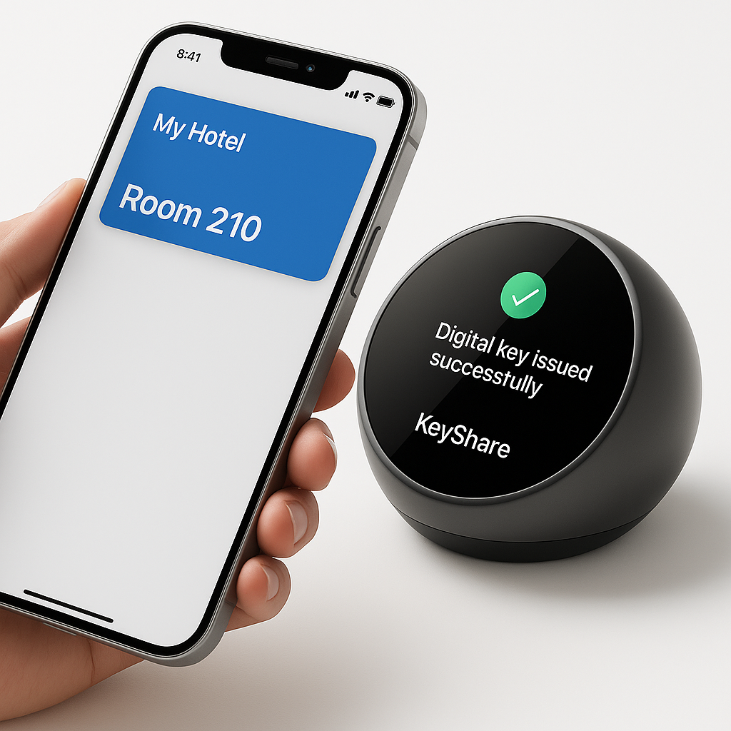 KeyShare Puck delivering a wallet key to a guest's phone